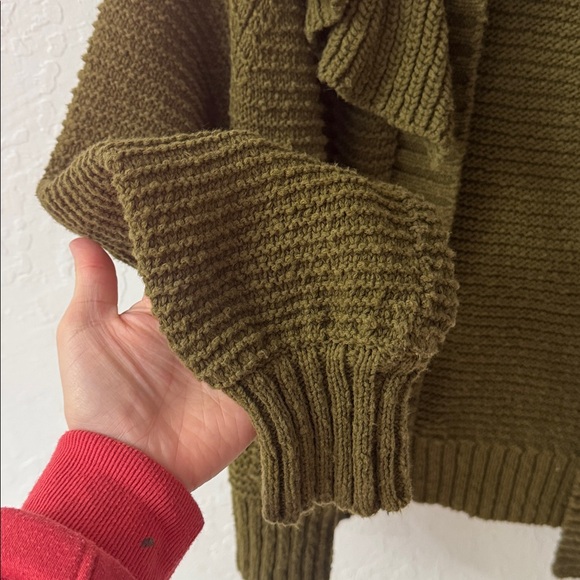 MADEWELL Olive Green Texture Open Front Ruffle Cardigan Sweater MA699 Small - Picture 4 of 7